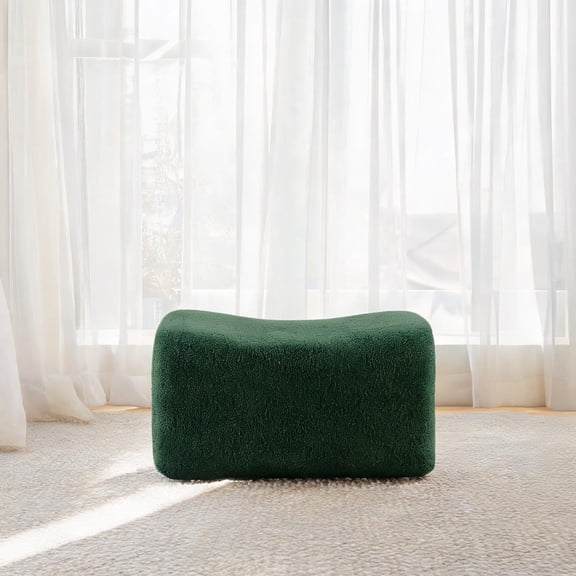 Rich Green Large Teddy Fabric Modular Ottoman for Living Room Seating and Foot Rest