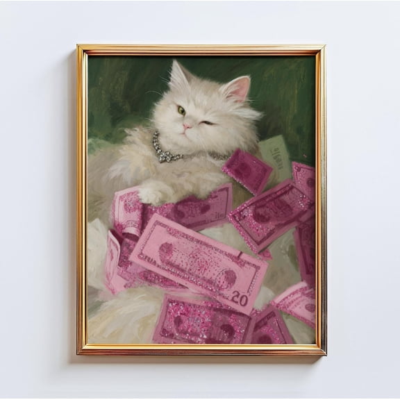 Rich Kitty – Glamour Cat Art Print, Luxury Aesthetic Wall Art, Feminine Poster By Chicglowposters, Unframed Poster Size 8x12
