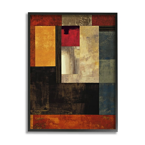 Rich Red Geometric Squares Abstract Graphic Art Black Framed Art Print Wall Art