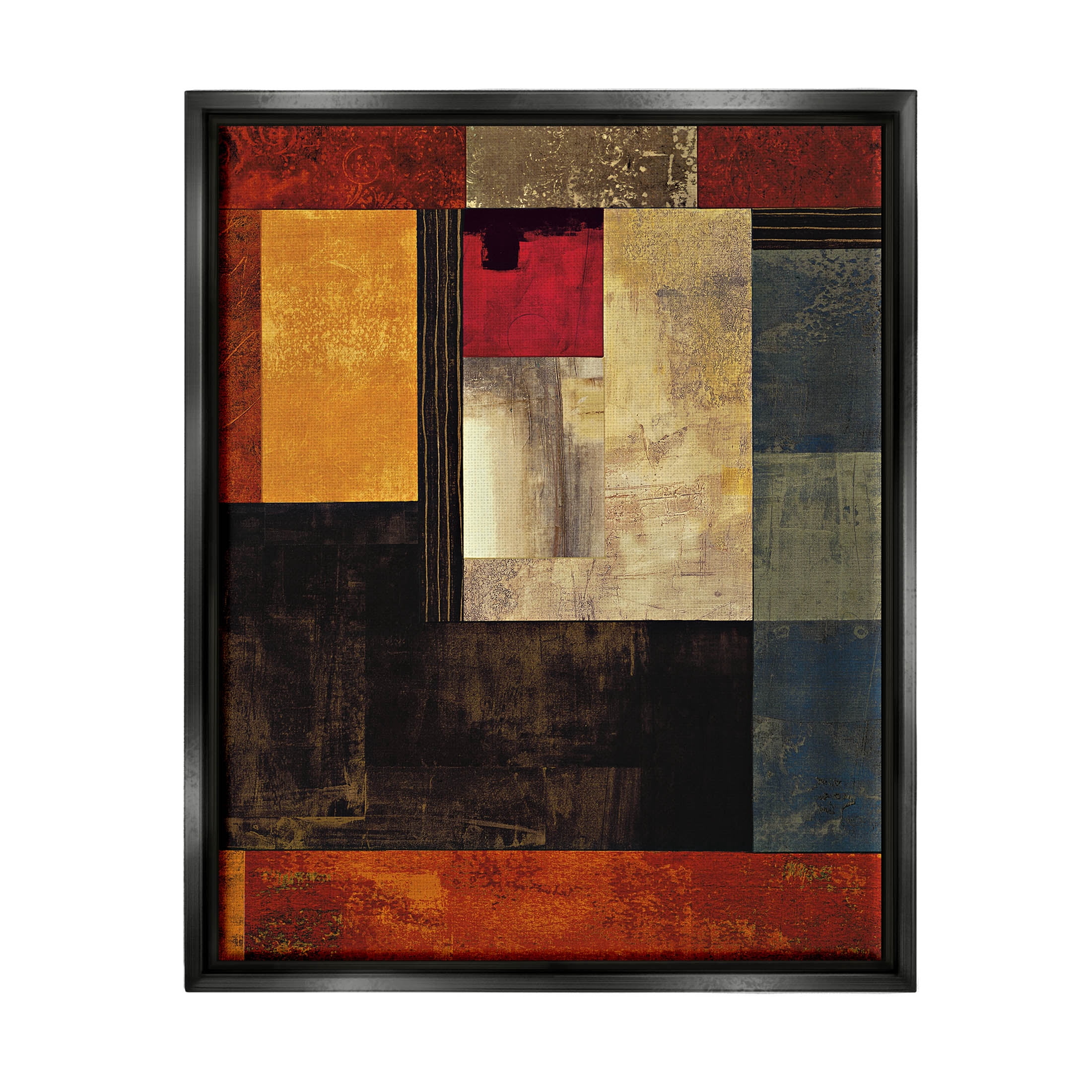 Rich Red Geometric Squares Abstract Graphic Art Jet Black Framed Art Print Wall Art