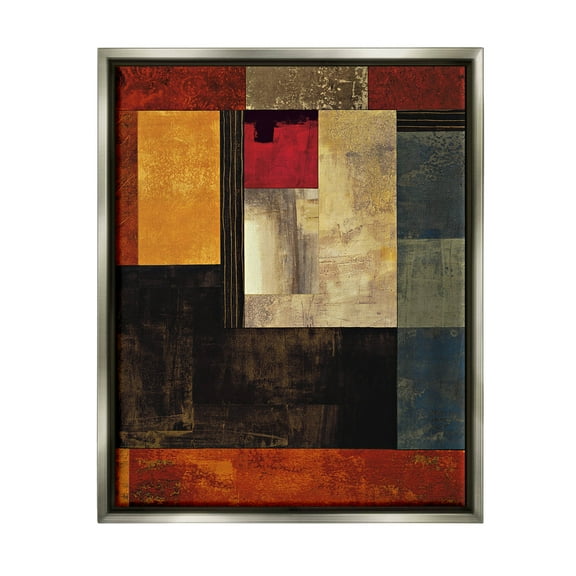Rich Red Geometric Squares Abstract Graphic Art Luster Gray Framed Art Print Wall Art