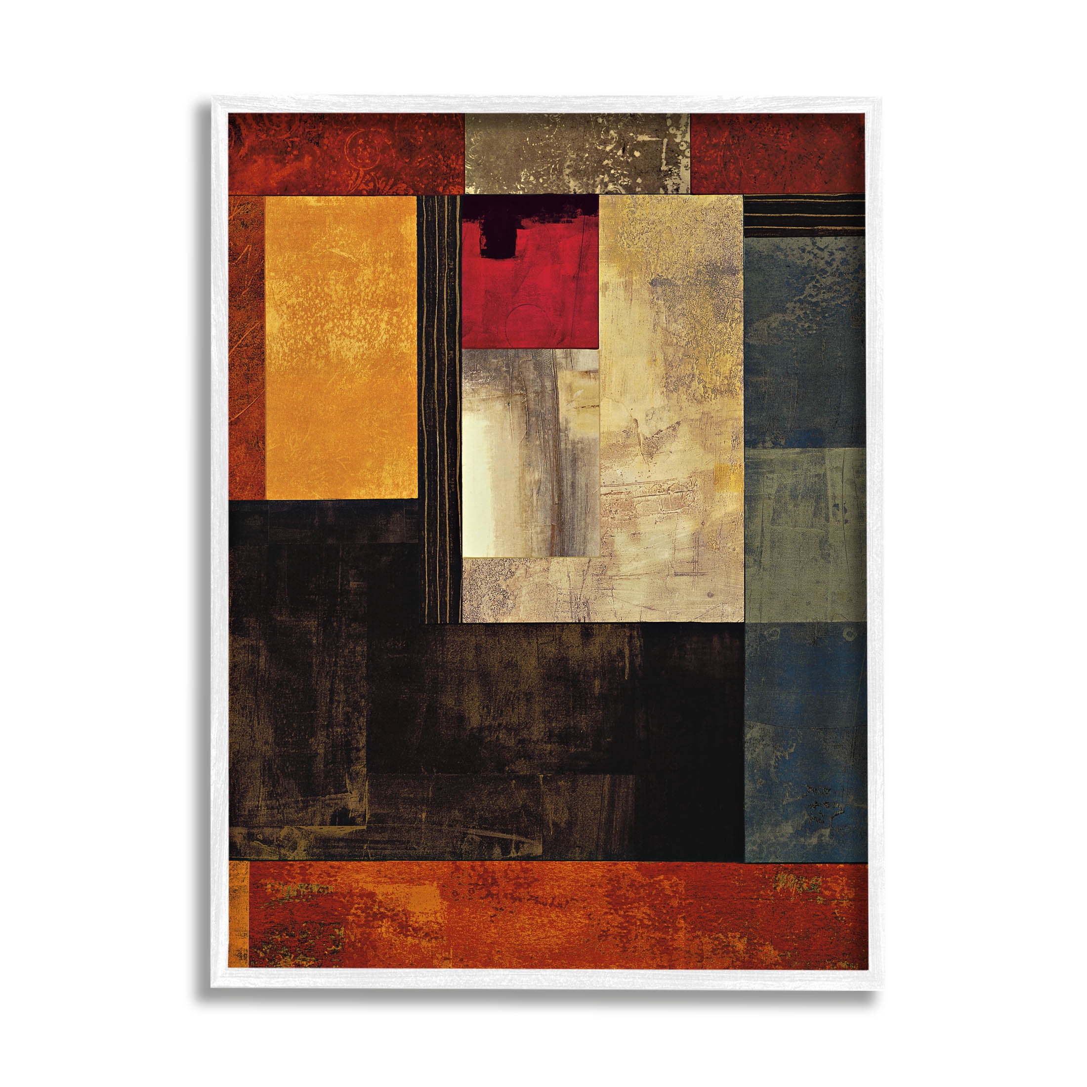 Rich Red Geometric Squares Abstract Graphic Art White Framed Art Print Wall Art