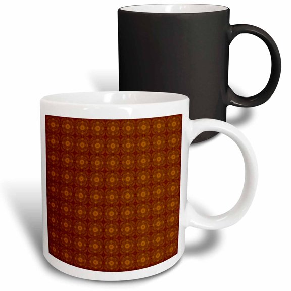 3drose, Rich Shades of Brown and Gold Checkered Abstract Flowers and Crosses Pattern, 11oz Magic Transforming Mug