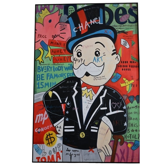Rich Uncle Pop Art Canvas Painting Framed Street Art 61"x41"