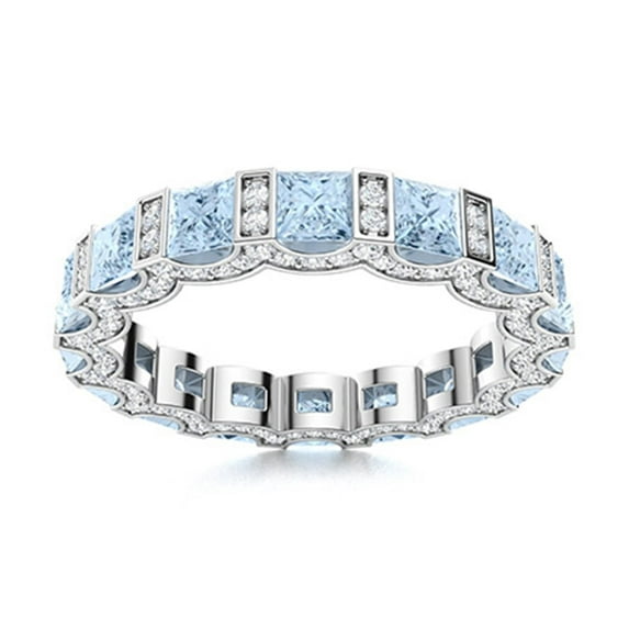 Mooneye Rich Feel Ring 0.75 Ctw Square Cut Aquamarine Women Valentines Day Gifts 925 Sterling Silver
