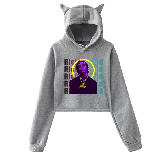 Rich the Kid Hoodie Sweatshirt for Girls Cat Ear Crop Top Dimitri Leslie Roger Women Casual Streetwear