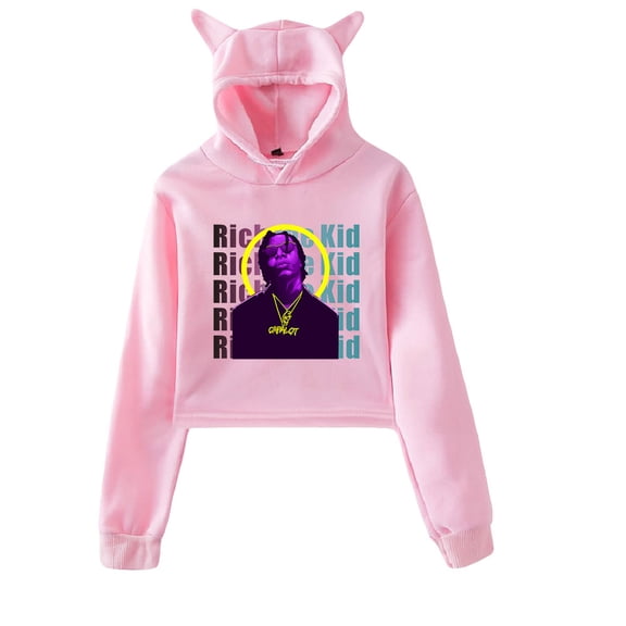Rich the Kid Hoodie Sweatshirt for Girls Cat Ear Crop Top Dimitri Leslie Roger Women Casual Streetwear