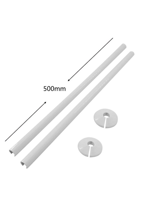 2Set 15Mm Pipe Collars with 500Mm Radiator Pipe Covers Tubes Home Improvement Pipe Decoration Covers Replacement Accessories,White