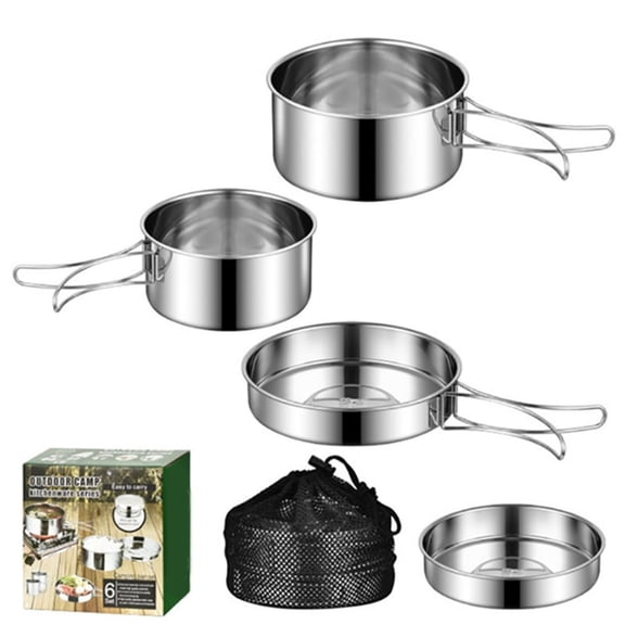 RichLink 4-Piece Outdoor Pot Set Combination Camping Portable Foldable Handle 304 Cooker