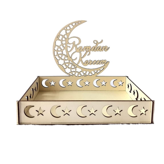 RichLink Exquisite Muslim Arabic Wooden Dessert Tray for Ramadan and Eid Mubarak,B