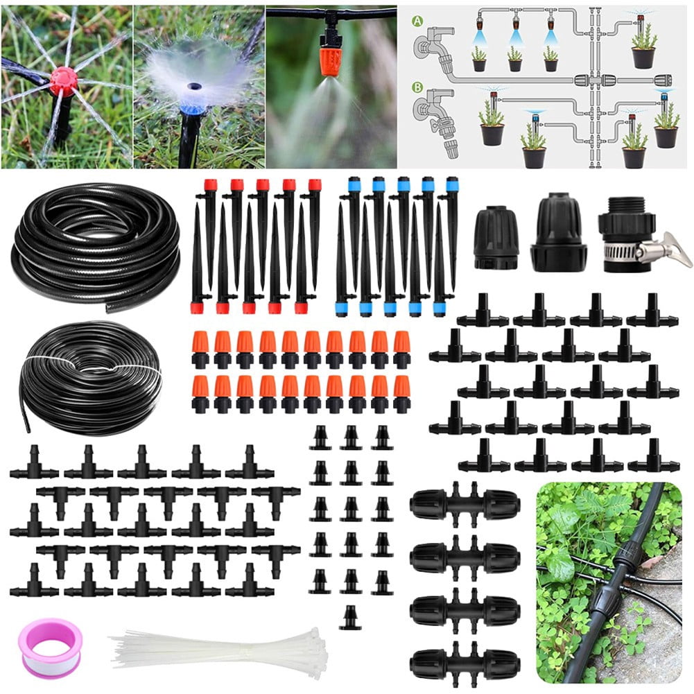 RichLink Irrigation System Greenhouse Watering Systems 1/4in Diy Auto Drip Irrigation Kit,30m