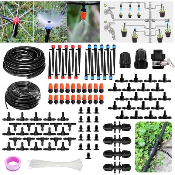 RichLink Irrigation System Greenhouse Watering Systems 1/4in Diy Auto Drip Irrigation Kit,30m