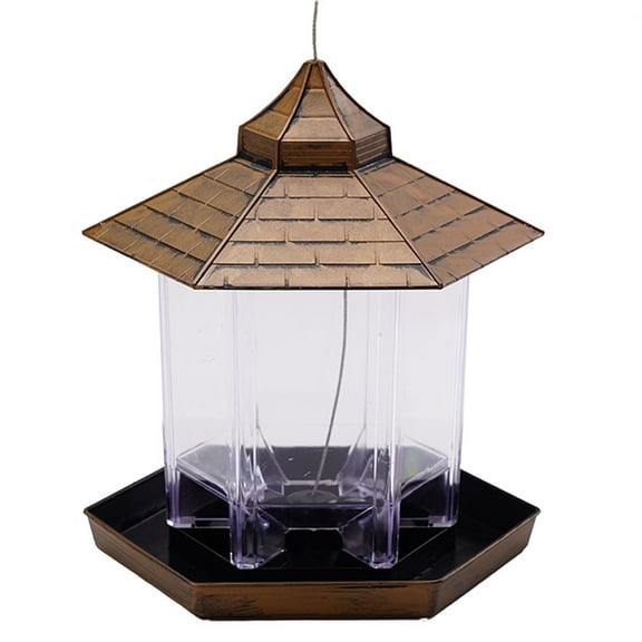 RichLink Outdoor Yard Hanging Panorama Hexagon Shaped Squirrel Proof Wild Bird Feeder Gold