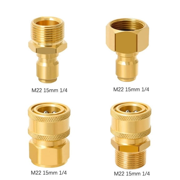 RichLink Pressure Washer Quick Connect Kit M22-15/14Mm Quick Connect Fitting Coupler Brass Pressure Washer Adapters for Power Washer G-Un,M22-15MM 1/4/8"