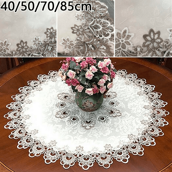 RichLink Vintage Crochet Table Cloth Round Lace Doily Handmade Lace Floral Bohemian Table Cover Scarf Table Topper for Home Wedding Party Decoration, Beige, 27.5 Inch