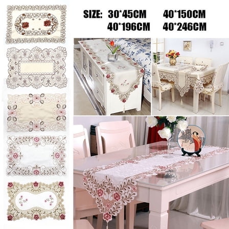 RichLink Vintage Lace Table Runner Macrame Embroidered Floral Table Runners for Kitchen Tabletop Party Decorations, 11.8 x 18 inch