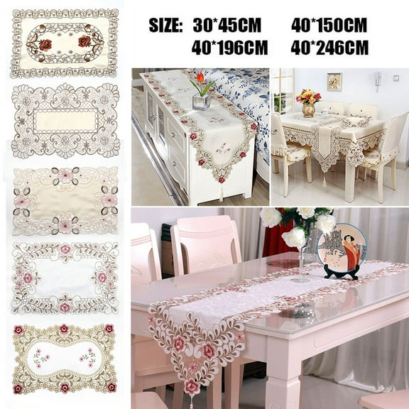 RichLink Vintage Lace Table Runner Macrame Embroidered Floral Table Runners for Kitchen Tabletop Party Decorations, 11.8 x 18 inch