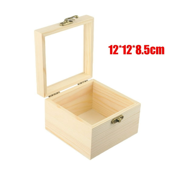 RichLink Wooden Square Hinged Storage Boxes Craft Storage Container Dust Jewelry Box,12*12*8.5cm