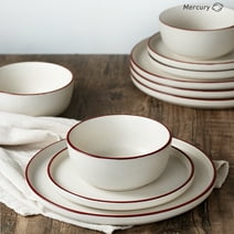 RichMount Mercury Stoneware Dinnerware Sets, 12-Piece Dish Set, Cream White