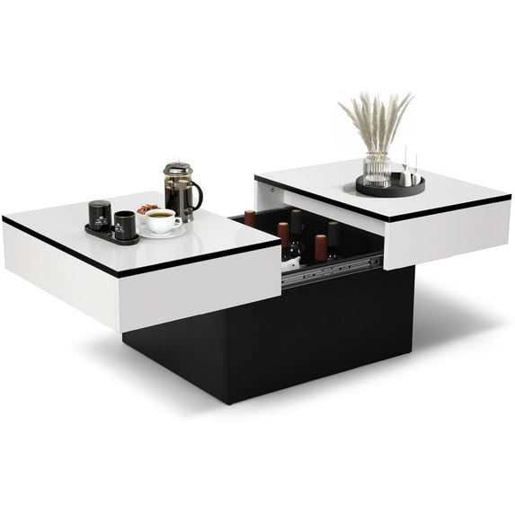 RichYa 16''Modern Extendable Coffee Table with Large Hidden Storage and White Tabletop for Living Room