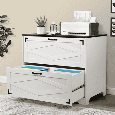 RichYa 2 Drawer Lateral File Cabinet, Large Wood Filing Cabinet for Home Office, Fits A4/Letter Size Files, Farmhouse White