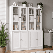 RichYa 2Pcs 71H Tall Bookcase with Glass Door,3 Tier Display Bookshelves for Home Office,Living Room,White