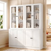 RichYa 2Pcs 71H Tall Bookcase with Glass Door,3 Tier Display Bookshelves for Home Office,Living Room,White