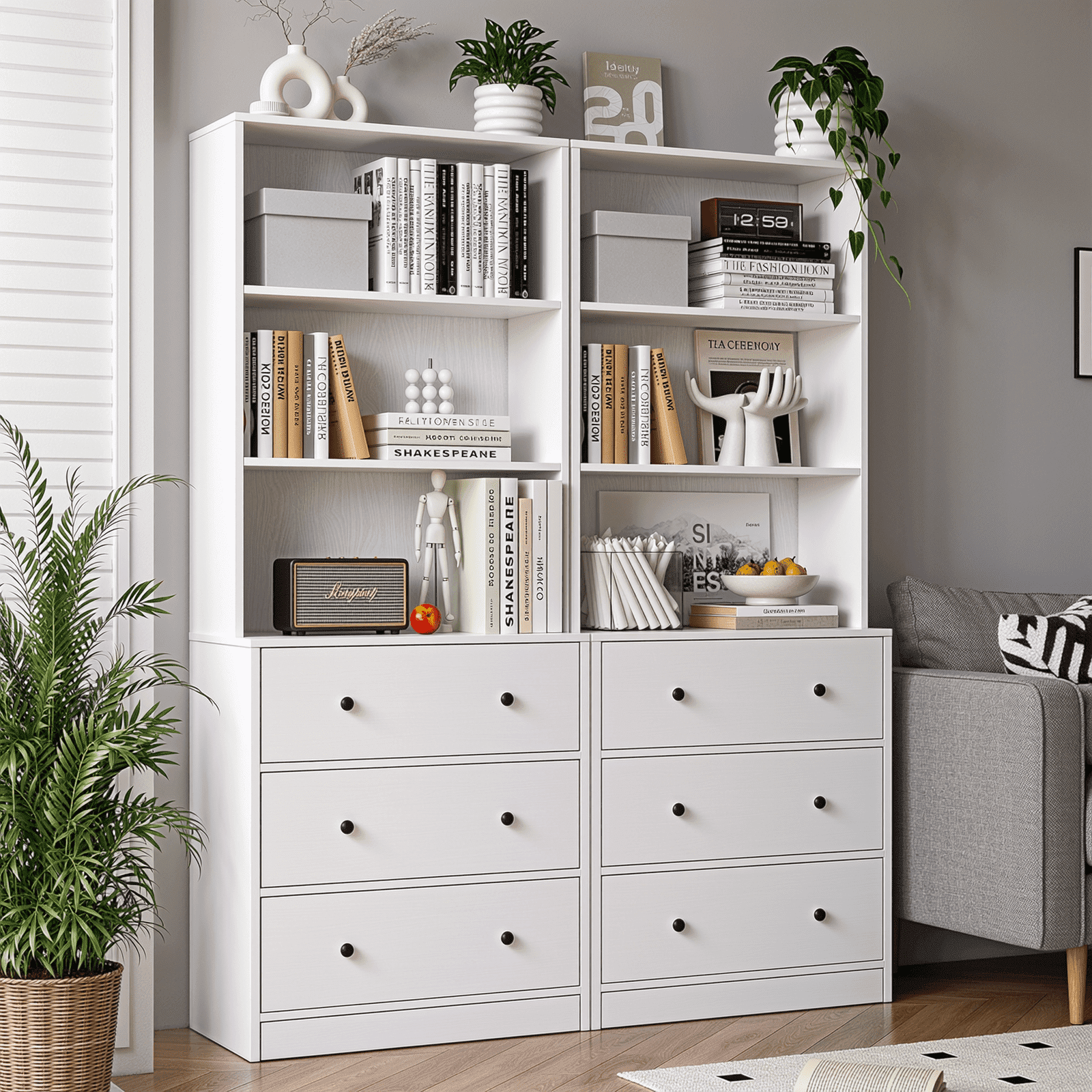 RichYa 71'' Tall Bookcase with 3 Drawers,3 Cubes 6-Tier