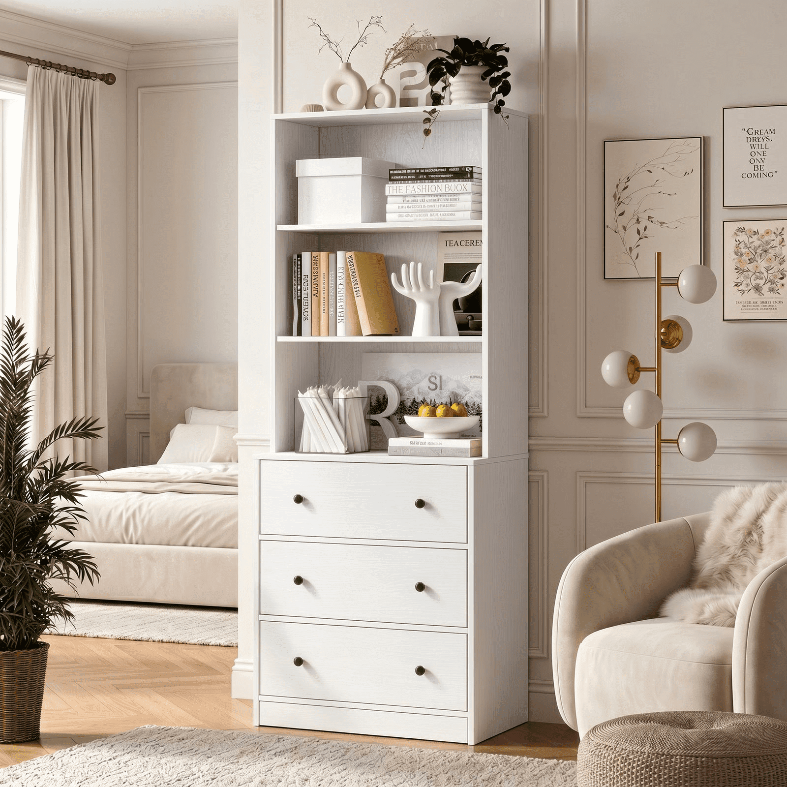 家具 p&y RichYa 71'' Tall Bookcase with 3 Drawers,3 Cubes 6-Tier