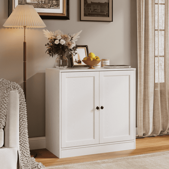 RichYa 31.5W Buffet Cabinet Credenza & Sideboard,Farmhouse Double-Door Storage Coffee Bar for Dining Room,White