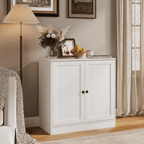 RichYa 31.5W Kitchen Sideboard Buffet Cabinet,Farmhouse Double-Door Storage Coffee Bar for Dining Room,White