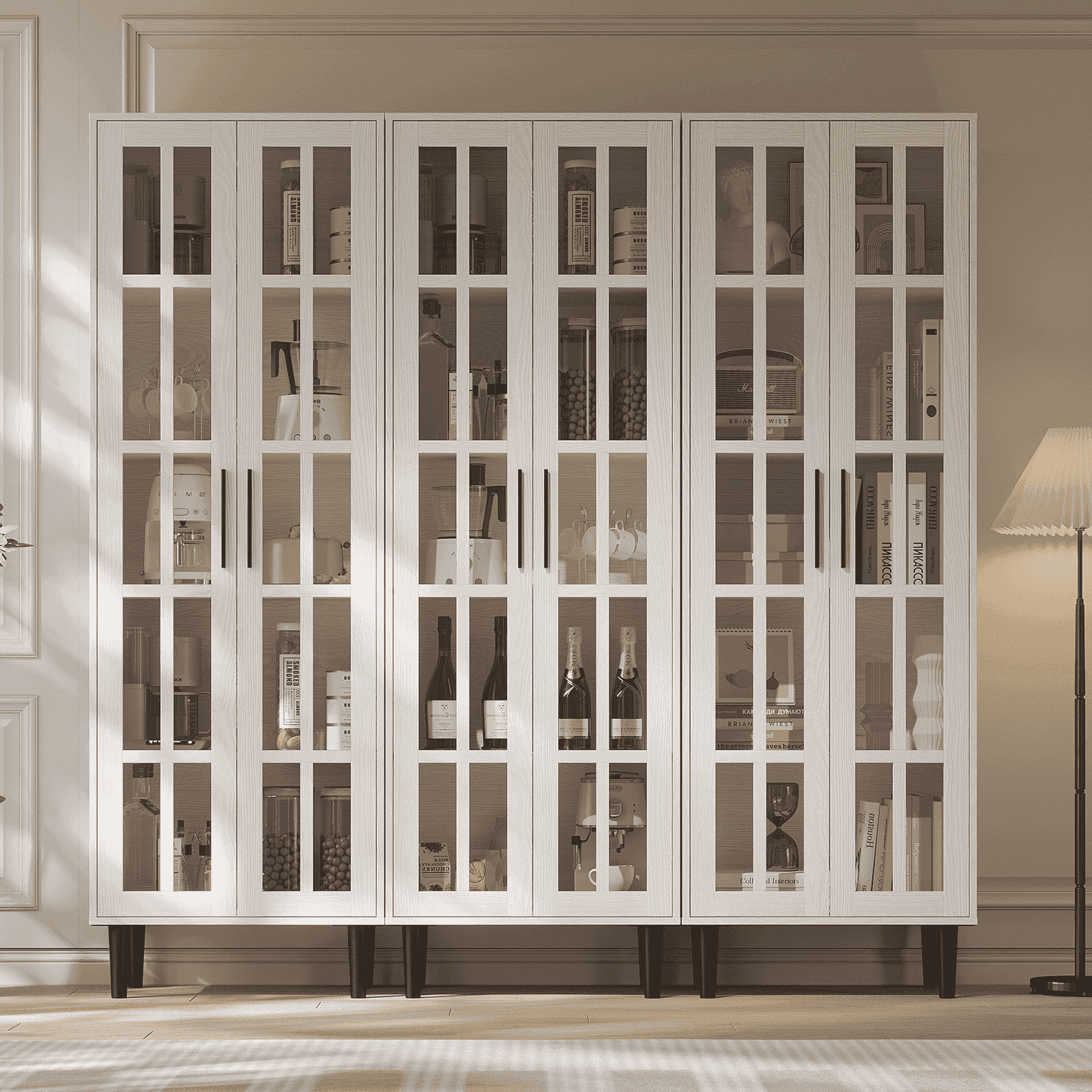 RichYa 3Pcs Bookcases with Doors,5-Tier Bookshelves with Storage Cabinet,Combination Display Cabinets for Home Office,White(AAA)