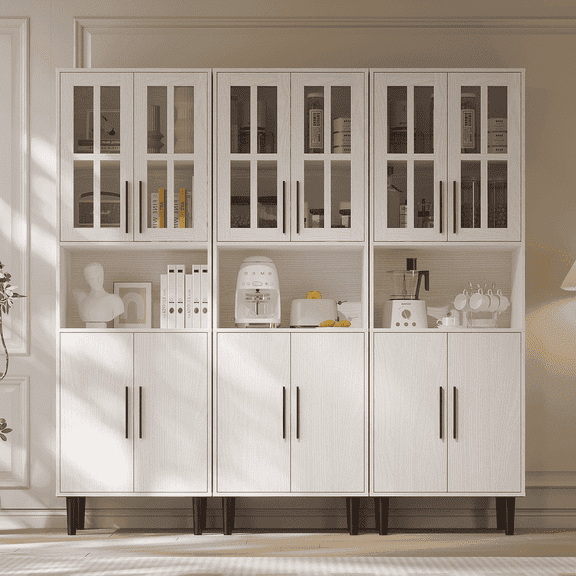 RichYa 3Pcs Bookcases with Doors,5-Tier Bookshelves with Storage Cabinet,Combination Display Cabinets for Home Office,White(CCC)