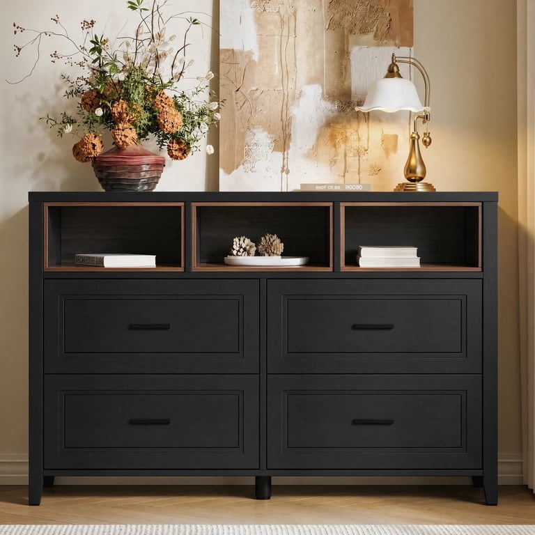 metal black dresser RichYa 4 Drawer for Bedroom,Chest of Drawers with 3 Open Storage Cubbies,Modern Dresser with Handle for Living Room,Adult It fits well with Type: Midi Dresses Navy Blue Cocktail Dress Color:Purple and black