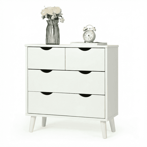 RichYa 4 Drawer Dresser for Bedroom Wood Storage Dresser White Sofa Table Nightstand Chest of Drawer