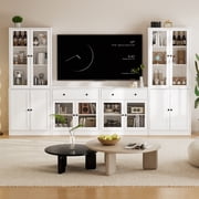 RichYa 4-Piece TV Stand for TVs up to 60 ,Wall Unit Entertainment Center with Bookshelves,TV Stand Cabinets with 2 Drawers for Living Room,White