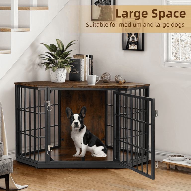 RichYa 47 Inch Corner Dog Crate Furniture, Wooden Dog Kennel