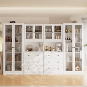 RichYa 4Pcs Pantry Storage Cabinet Set,China Glass Cabinets with Display Doors,Sideboard Hutch Buffet with Drawers for Dining Room,BBCCWhite