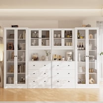 RichYa 4Pcs Pantry Storage Cabinet Set,China Glass Cabinets with Display Doors,Sideboard Hutch Buffet with Drawers for Dining Room,BBCC(White)