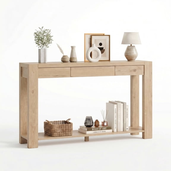 RichYa 55'' Console Table with Storage, Entryway Sofa Table with Drawer and Shelf for Living Room,Hallway