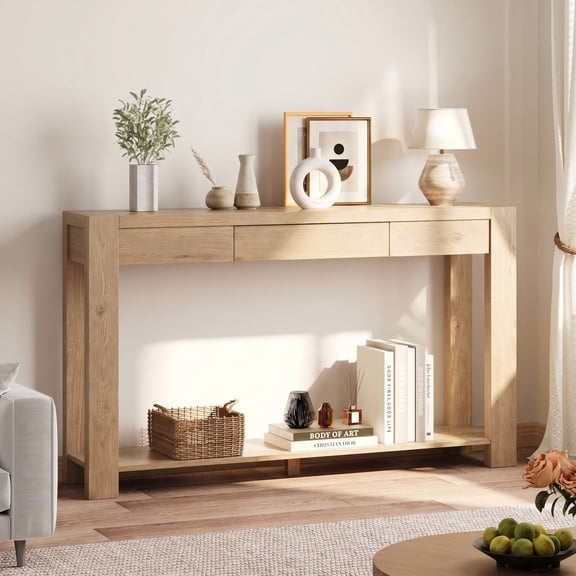 RichYa 55'' Long Console Table, Modern Side Table with Drawer and Shelf,Entryway Sofa Table for Living Room,Hallway