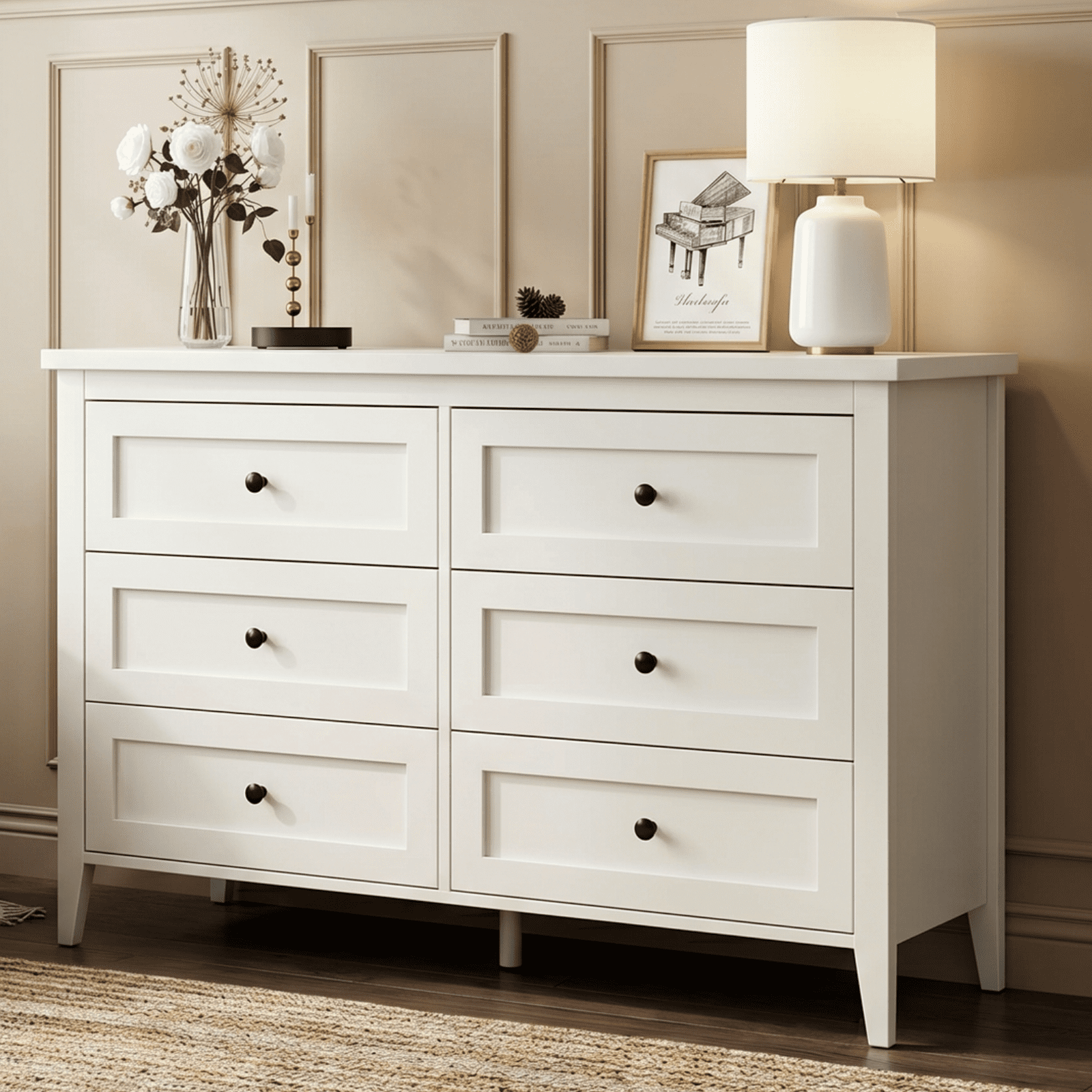 RichYa 6 Drawer Dresser for Bedroom,Chest of Drawers with Metal  Knobs,Dresser for Closet,Kids,White