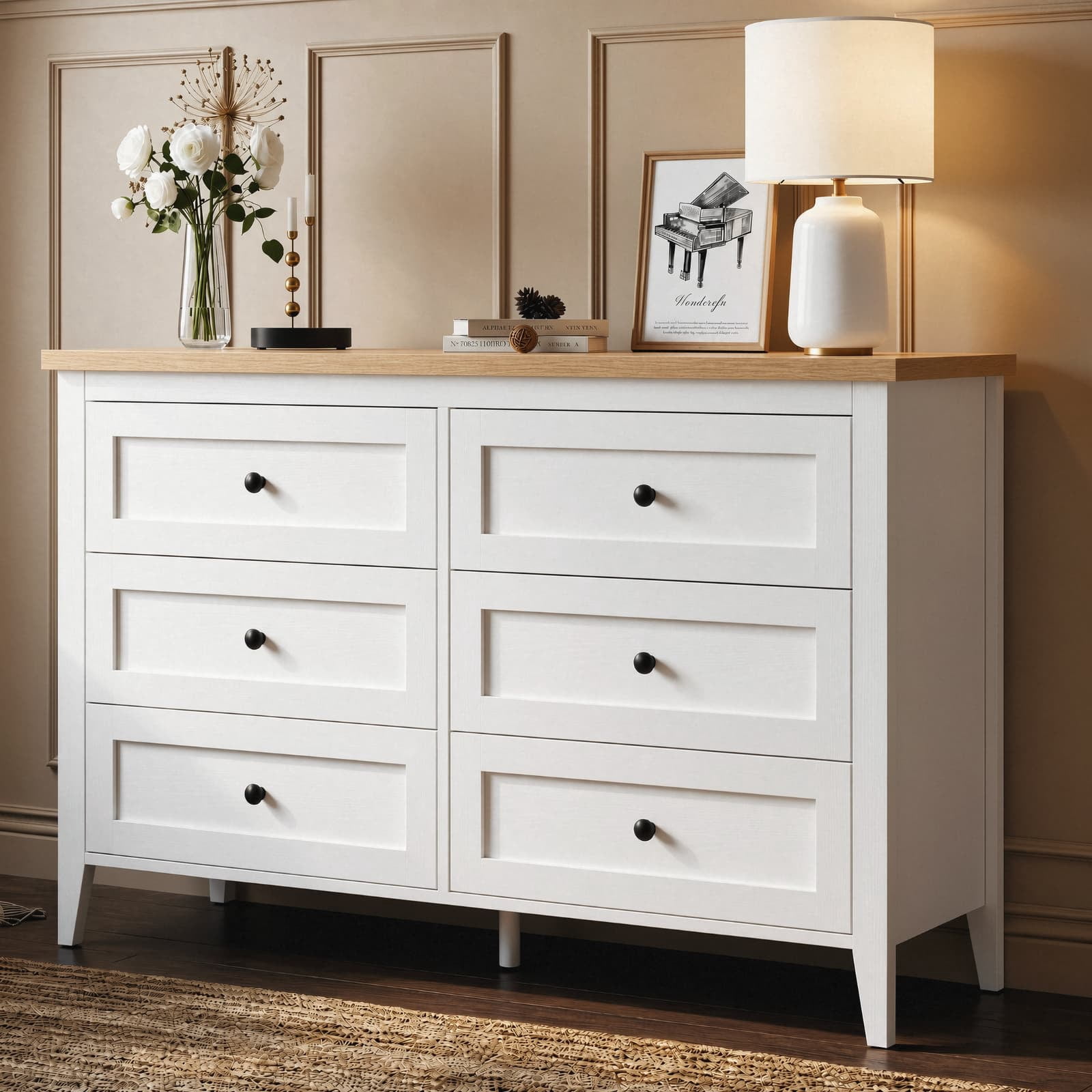 RichYa 6 Drawer Dresser for Bedroom,Chest of Drawers with Metal