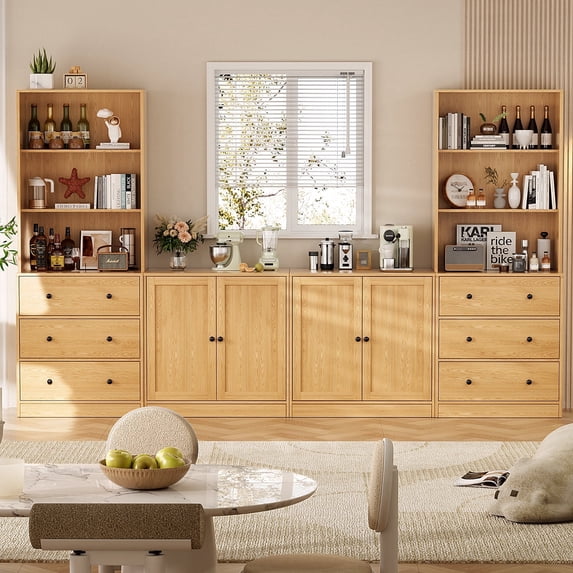 RichYa 4Pcs Kitchen Pantry Storage Cabinet Set,Modular Furniture Cabinets with Drawers,Hutch Buffet Cabinet with Doors for Dining Room,Wood