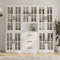 thumbnail image 1 of RichYa 3Pcs Grid Bookcases Set with Glass Doors,Tall Bookshelves with Storage Drawers,5-Tier Modular Cabinets for Living Room,White(BFB), 1 of 11