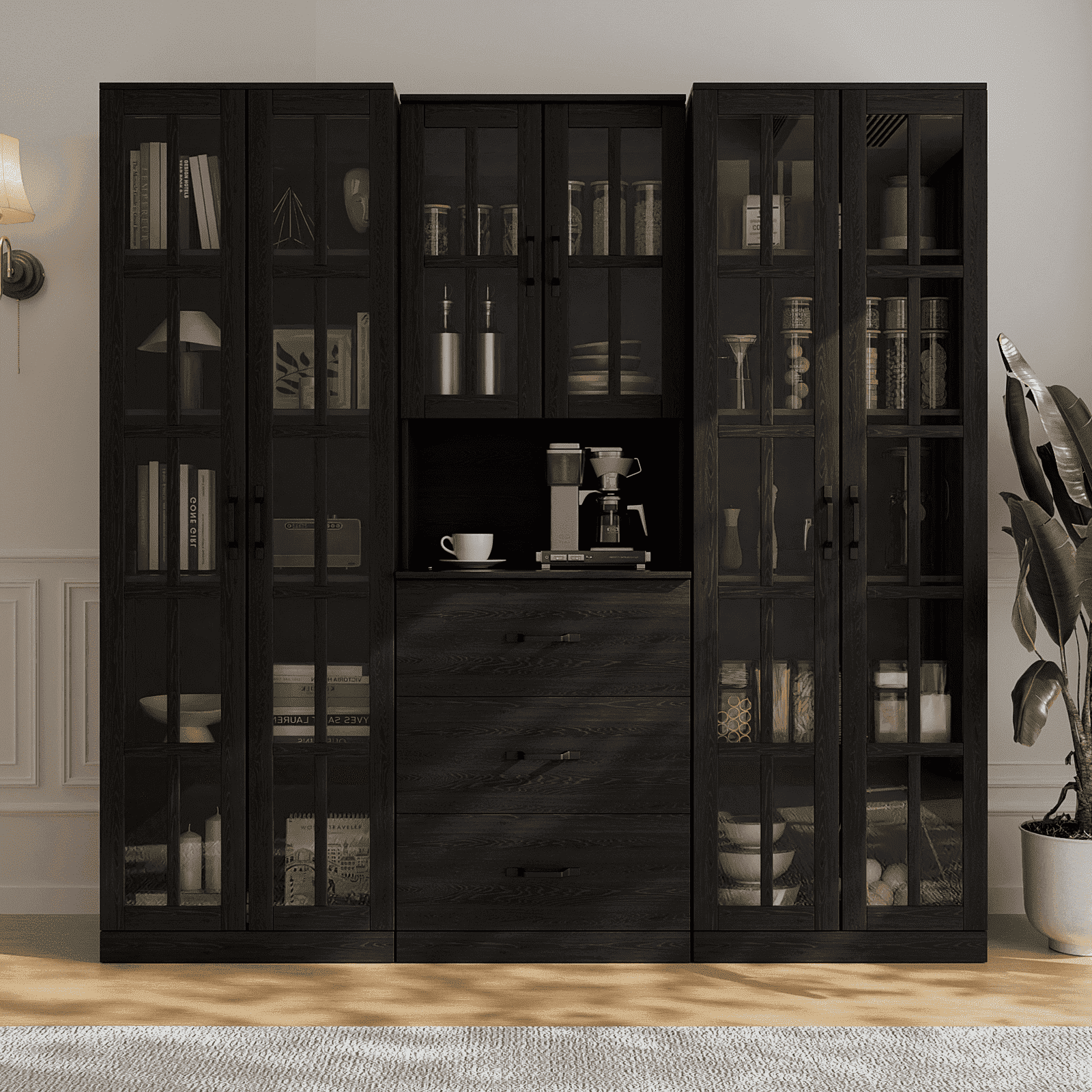 RichYa 3Pcs Grid Bookcases Set with Glass Doors,Tall Bookshelves with ...