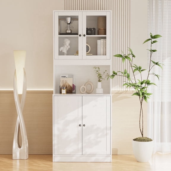 RichYa 71"H Kitchen Hutch Storage Cabinet,Pantry Cabinets with 4 Doors and Shelves,5 Tier Cupboard Buffet Cabinet for Dining Room,A(White)