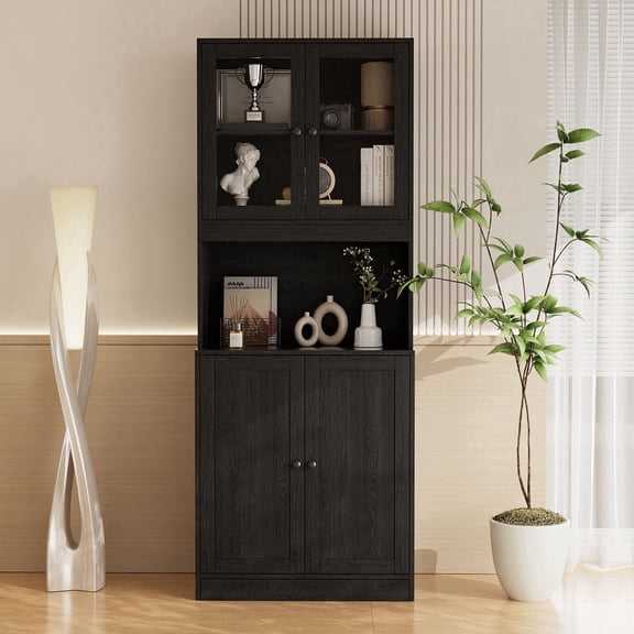 RichYa 71"H Kitchen Hutch Storage Cabinet,Pantry Cabinets with 4 Doors and Shelves,5 Tier Cupboard Buffet Cabinet for Dining Room,A(Black)