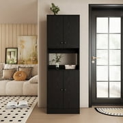 RichYa 71"H Tall Entryway Storage Cabinet,4 Doors Kitchen Pantry Cabinet with Open Shelf,3 Tier Storage Cabinets for Living Room,Entryway,Black
