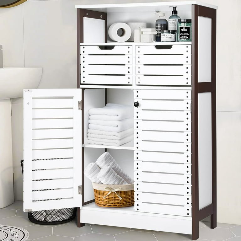 RichYa Bathroom Cabinet, Linen Storage Cabinet with 2 Flap Drawers